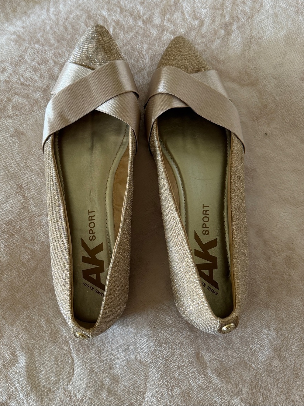 Anne Klein Sport Metallic Gold Pointed Ballet Flats - Size 11
